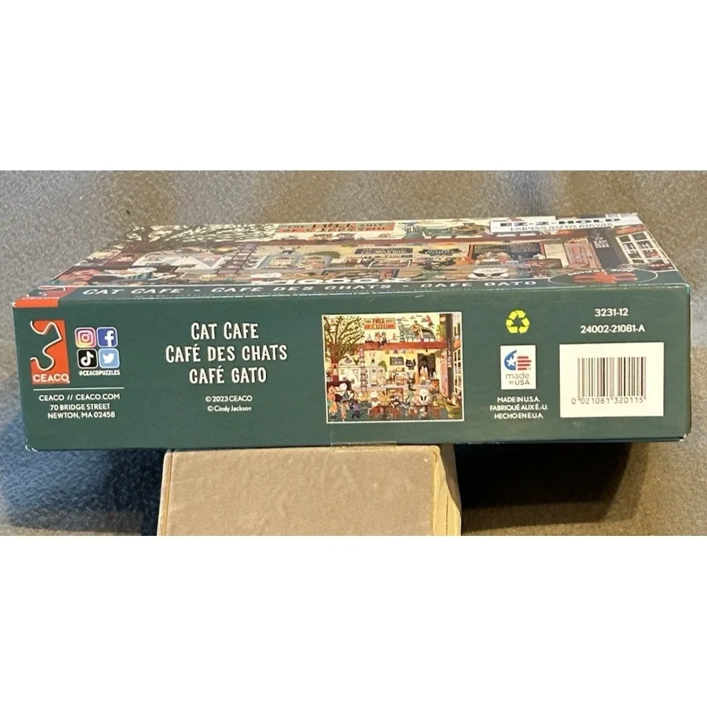 Ceaco Puzzle 1000 Piece EZ-2-Hold CAT CAFE Cindy Jackson Larger Size Pieces